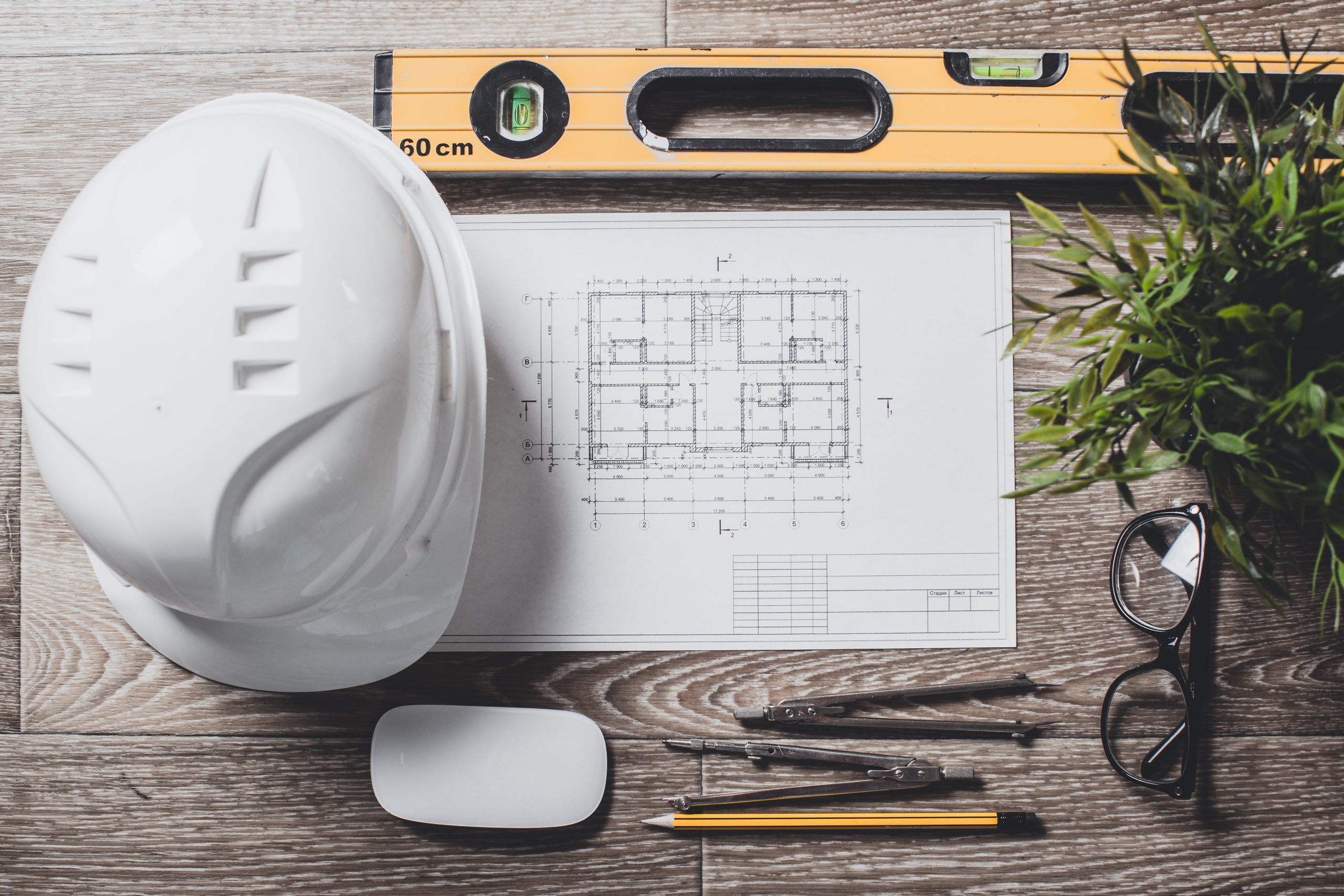 Project drawings and tools, close up