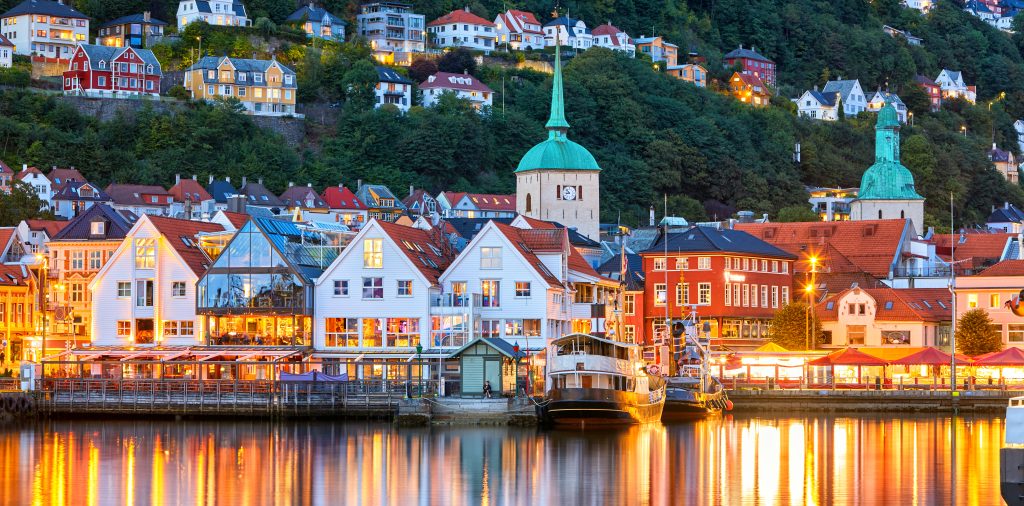 Bergen harbor at dusk, Norway